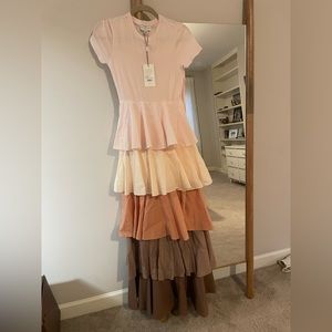 Something Navy Pink and Brown Tiered Maxi Dress